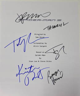 Autograph Signed Spiderman Script Cover: Category: Autograph CollectiblesAutograph Includes: Tobey Maguire, Stan Lee, Kristen Dunst, James Franco, Bryce Dallas Howard, Thomas Haden Church, Topher GraceUnframed Vertified and Excellent Conditi