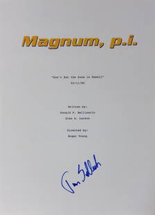 Magnum PI Script Cover Signed Tom Selleck: Category: Autograph Photo CollectiblesUnframed Vertified and Excellent Condition Please kindly read our Terms and Conditions before bidding.Autographed by:Tom Selleck