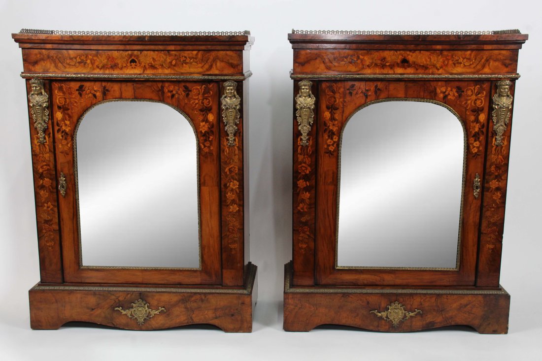 Pair of Antique French Burled Walnut Mirrored Commodes (1 of 9)