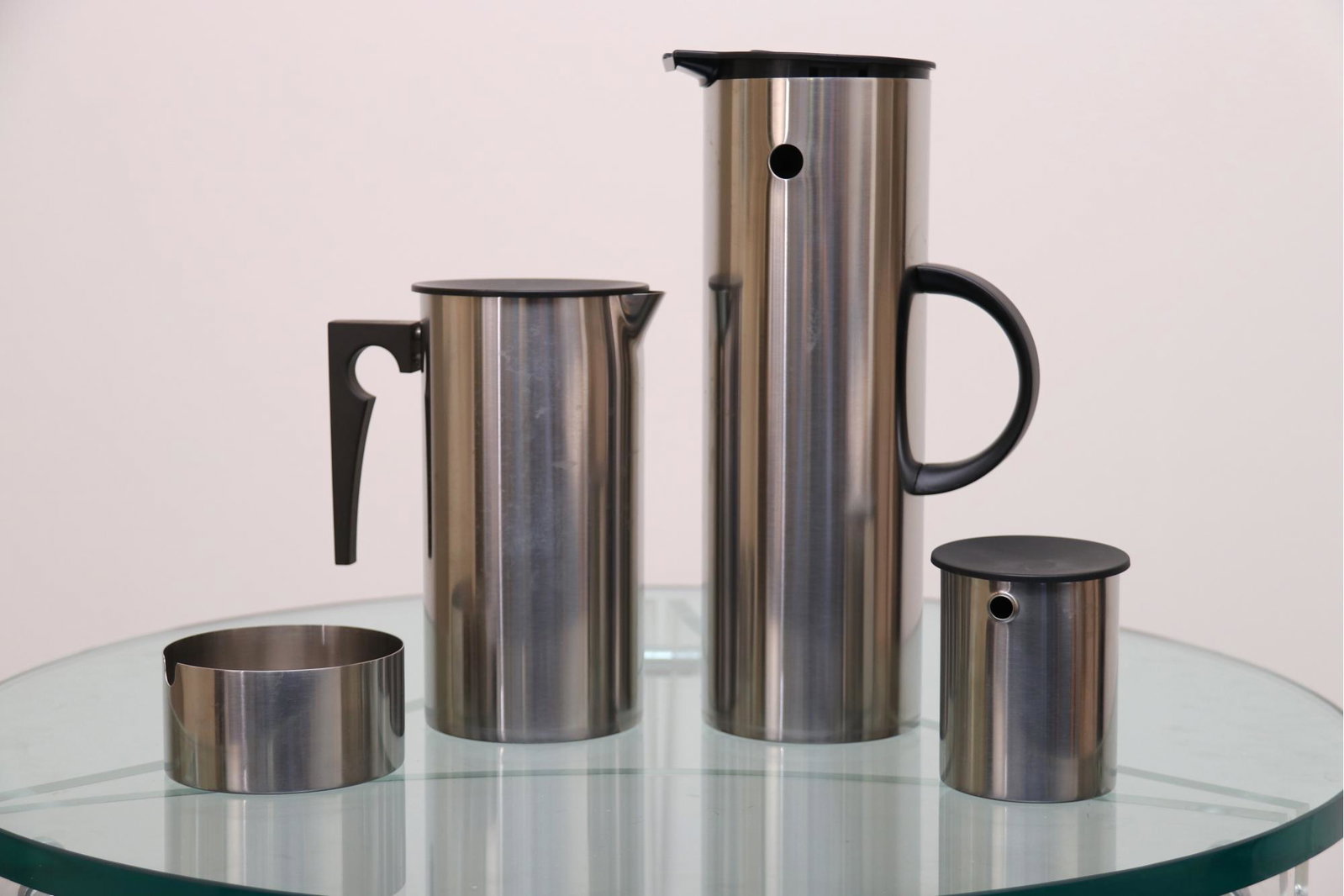 Arne Jaconsen Mid Century Danish Coffee Service: Mid Century Stelton of Denmark Danish coffee service. The Arne Jacobsen design is very sleek and stout with great style and usefulness.