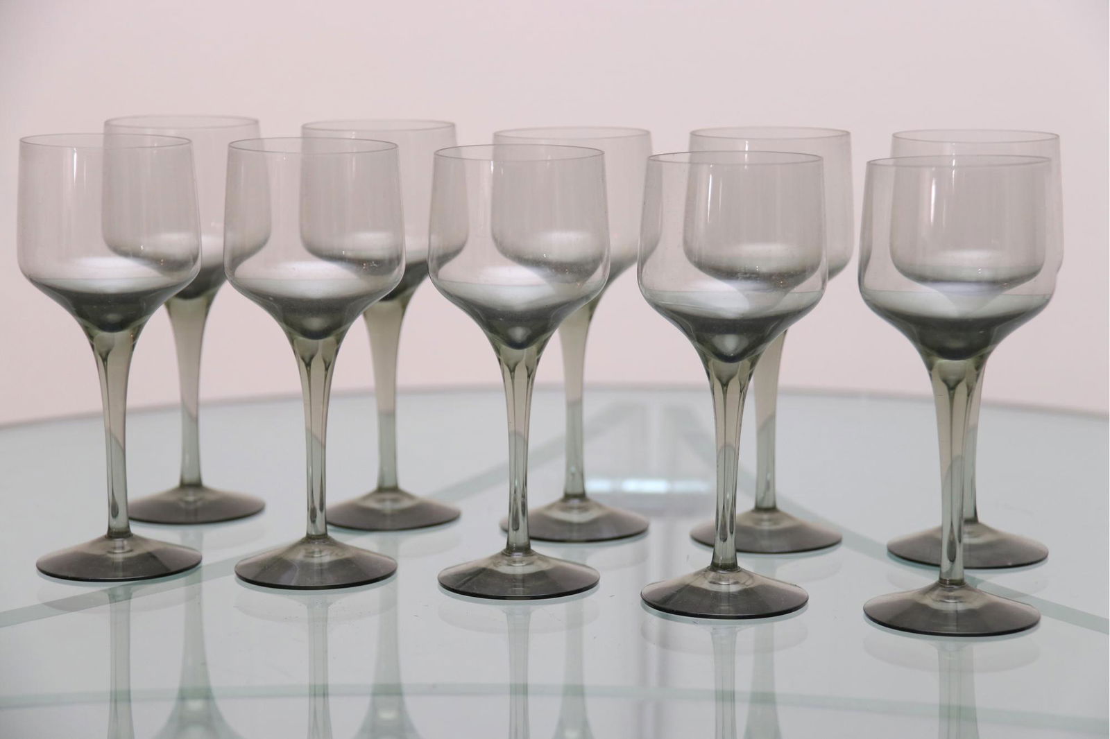 Mid Century Smoked Glass Apertif Glasses Set Of 10 (1 of 3)
