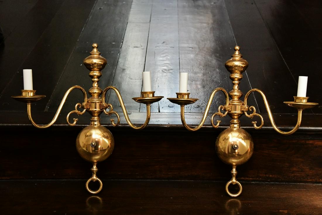 Pair Of Brass 2 Light Wall Sconces (1 of 7)