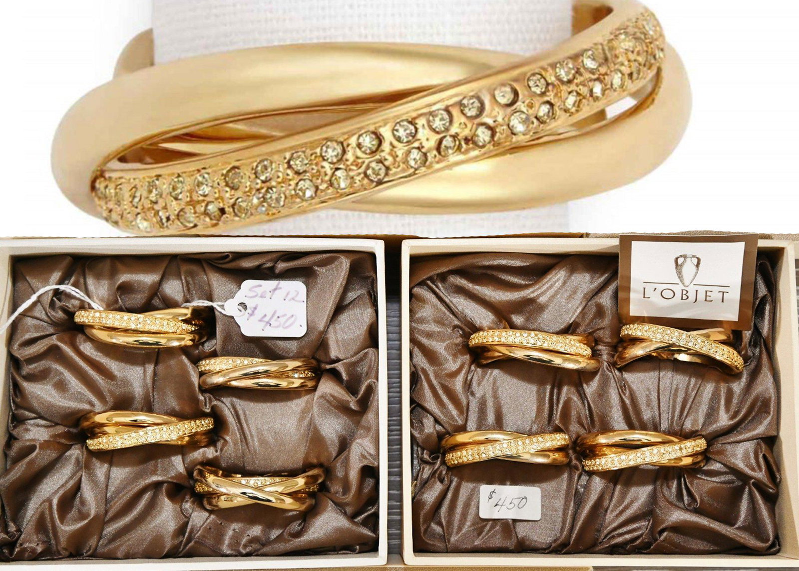 L'Objet Gold Plate & Crystal Napkin Ring  Set Of 12 (1 of 9)