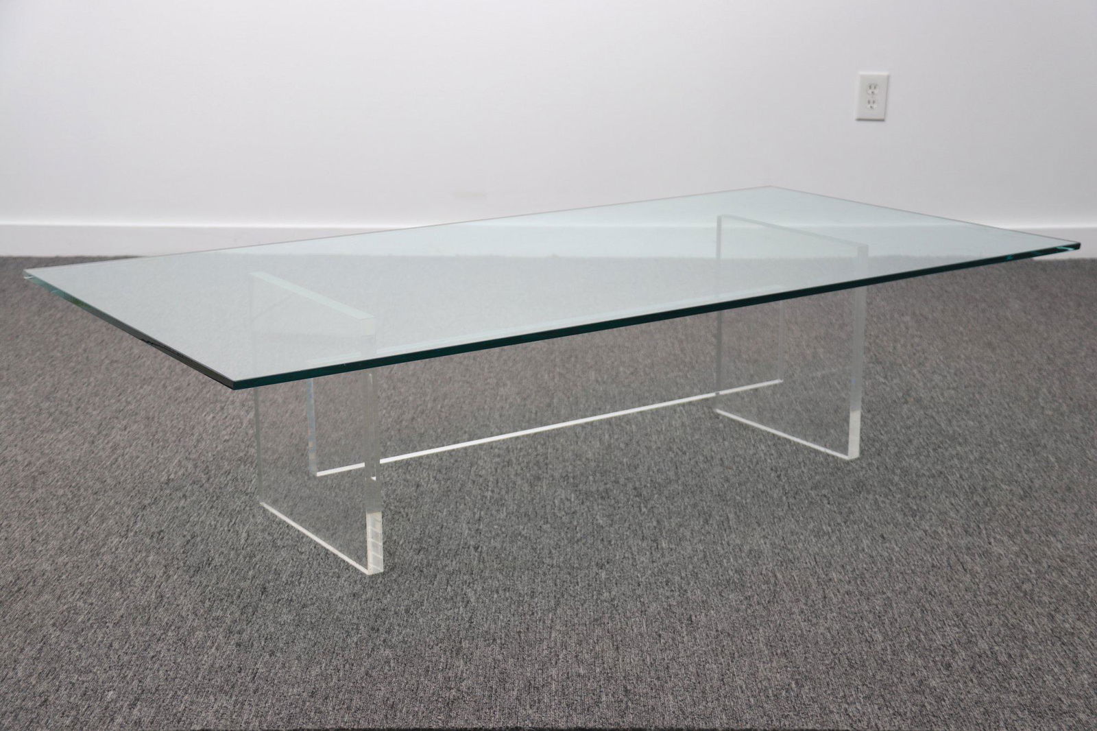 Mid Century Lucite Base Glass Top Rectangular Coffee Table (1 of 11)