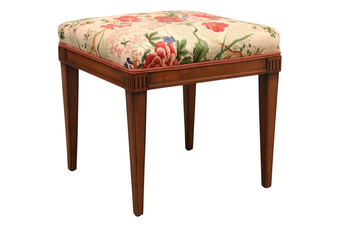 Custom Upholstered Floral Walnut Stool (1 of 5)