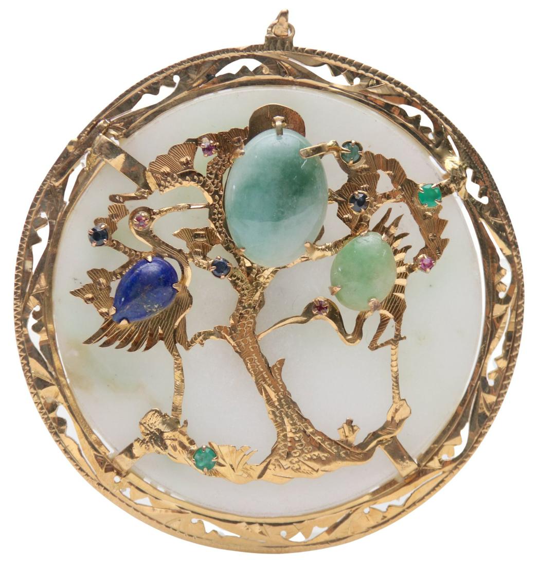 1940s Jade Tree Of Life Blessing Pendant In 14 Karat Yellow Gold (1 of 6)