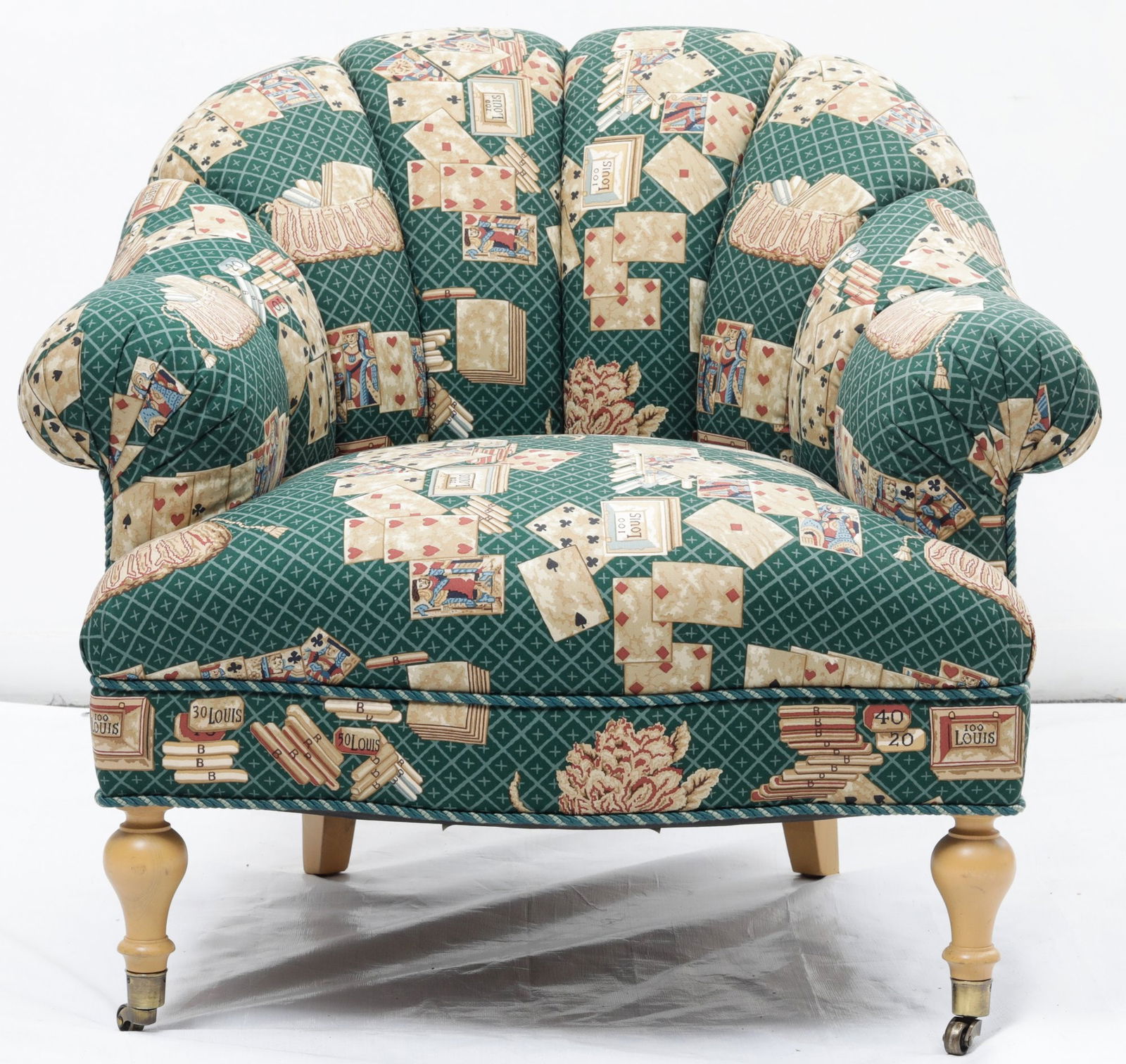 Custom Upholstered Edward Ferrell Playing Card Side Chair: The Playing Card Side Chair is intended not only as a functional seating option but also as a statement piece that adds a touch of whimsy elegance and character to a room. It can serve as an accent ch