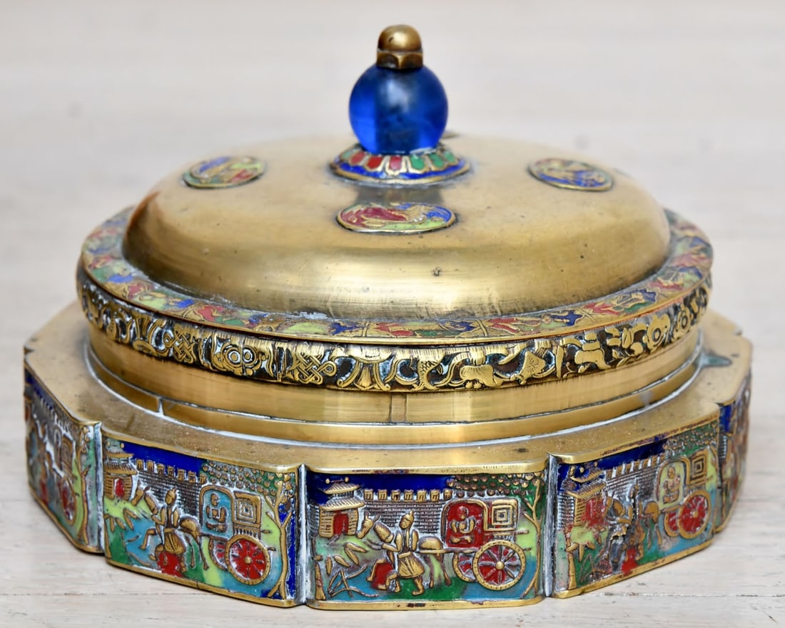 Antique Chinese Brass And Enameled Covered Dish (1 of 5)