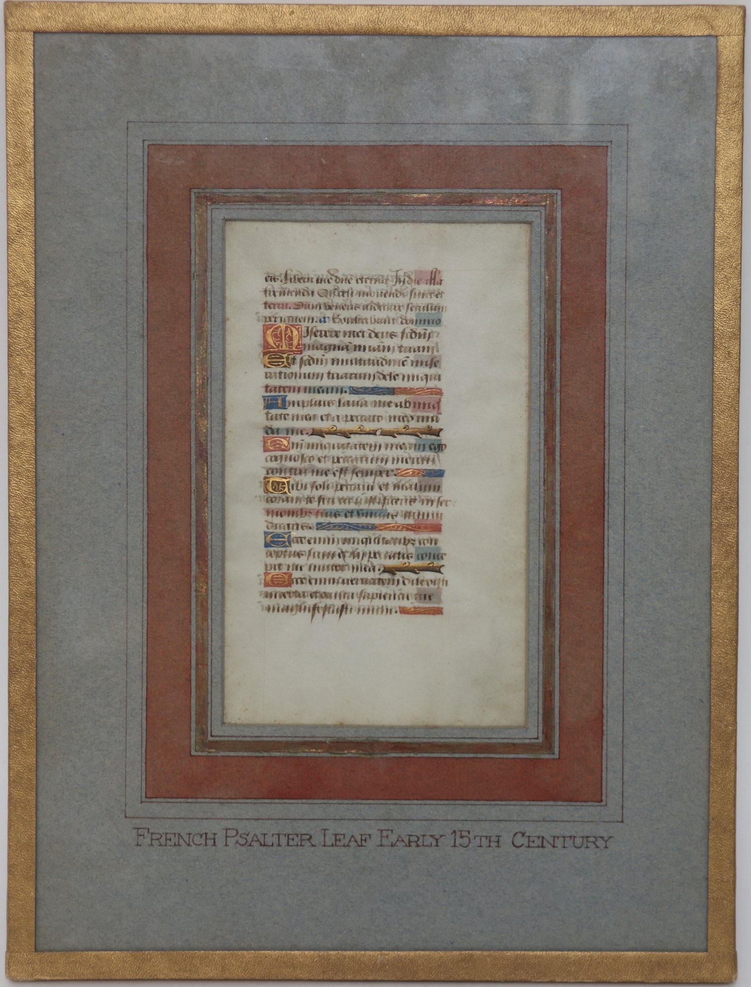 French Psalter Leaf Early 15th Century Matted And Framed (1 of 6)