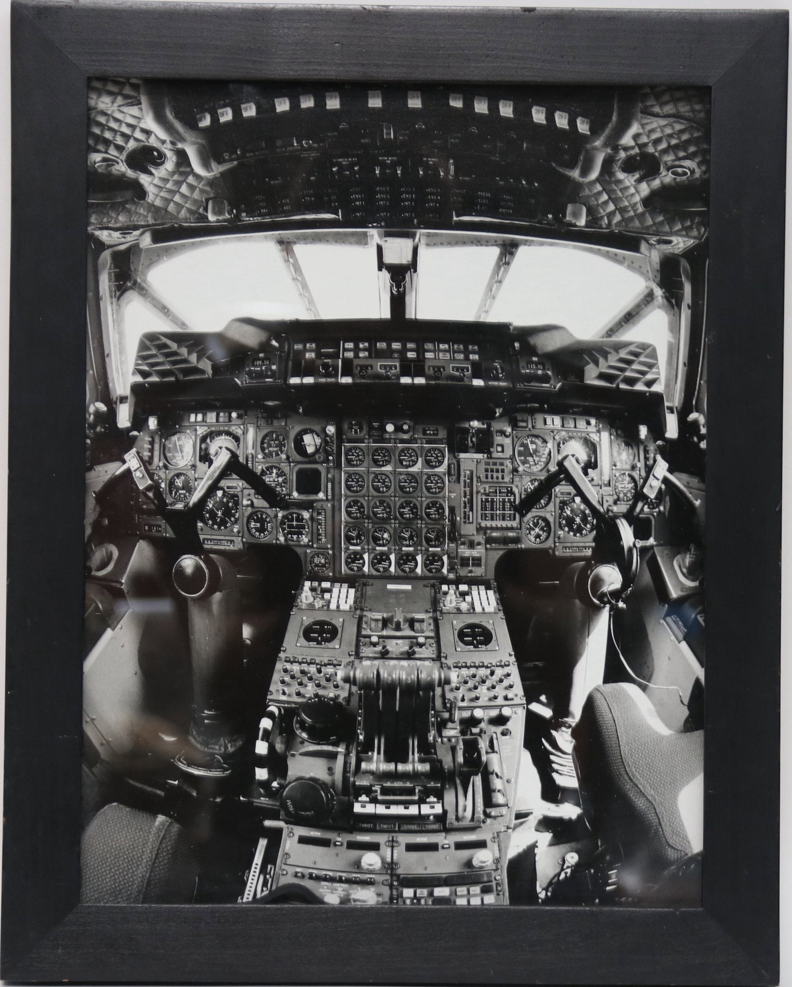 Silver Gelatin Black And White Cockpit Photograph: framed in museum conservation frameprovenance card on verso