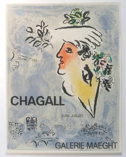 Marc Chagall Galerie Maeght Art Exhibition Poster Unframed: measures 21 X 26small tear as seen in the photos