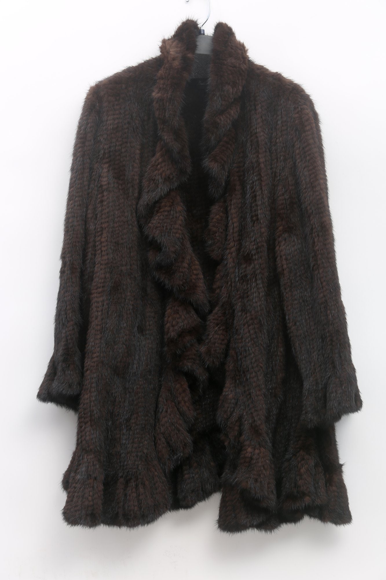Belle Fare Knit Mink Ruffled Fur Coat: womans size medium36 long27 arms84 sweep