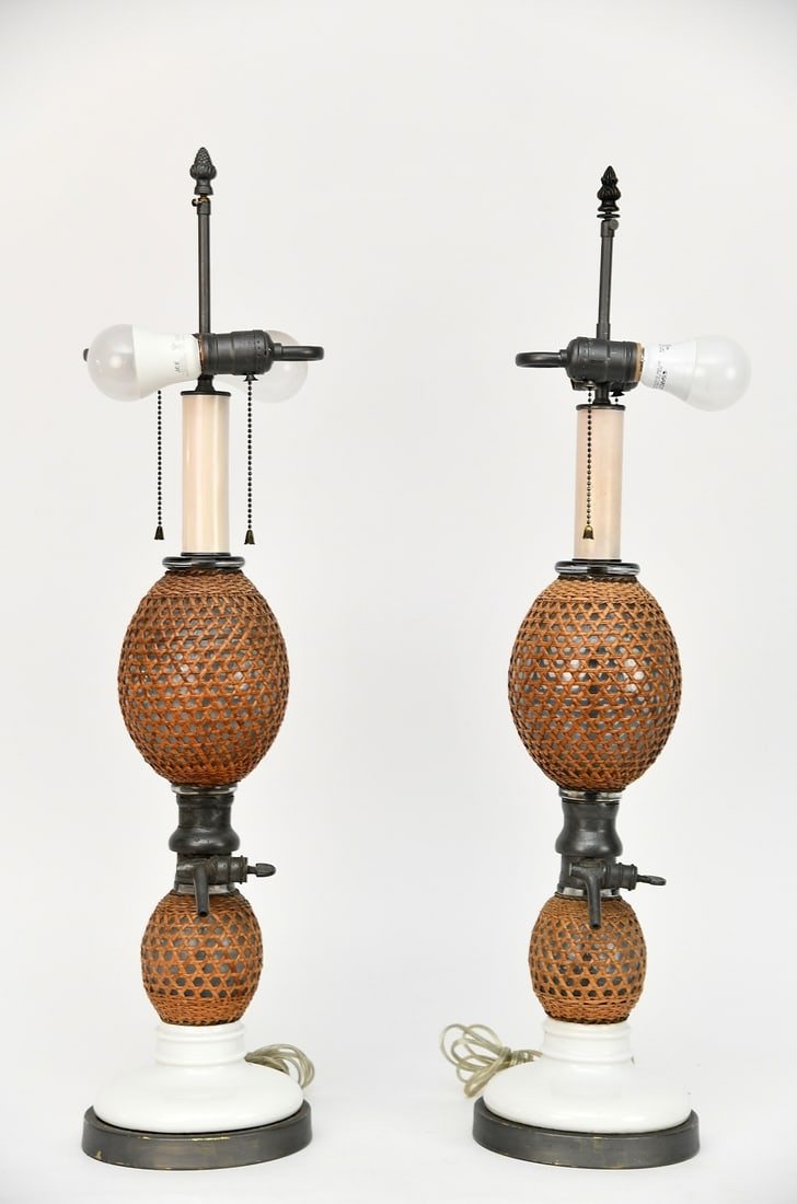 Vintage Gazogene Briet Paris Rattan Porcelain And Glass Lamps (1 of 17)