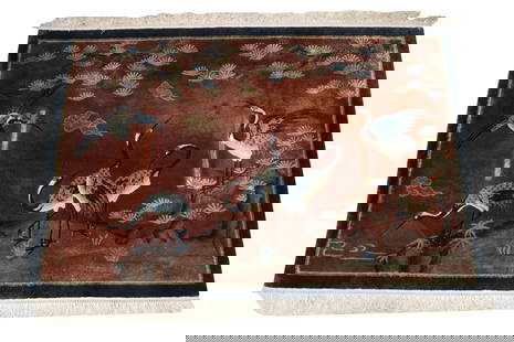Art Deco Chinese Area Rug 4.5 X 6: Notes: The two indents visible in the photos are from a from a coffee table that was on the rug for a long time.