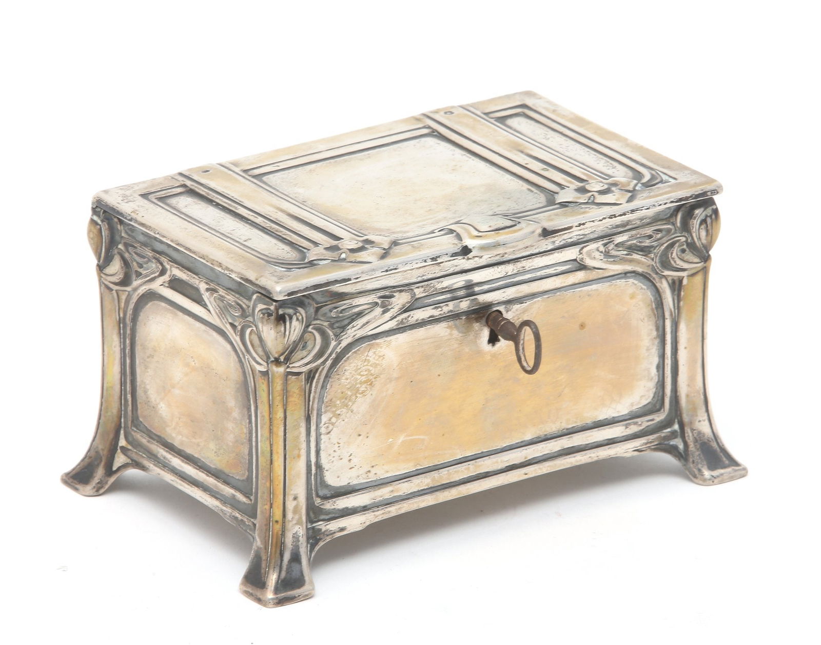 Antique Childs Silver Footed Locking Trinket Box (1 of 5)