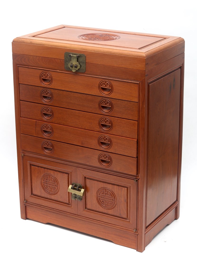 Chinese Rosewood Cutlery Canteen Cabinet (1 of 14)