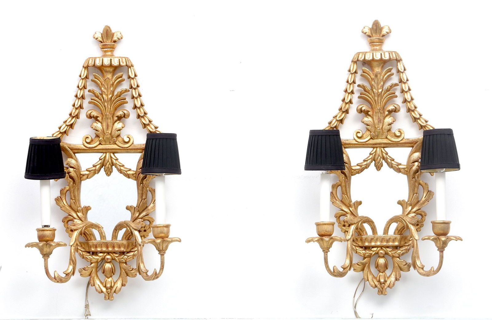 Pair Of Gold Painted Wood/mirror Wall Sconce Lamps (1 of 9)