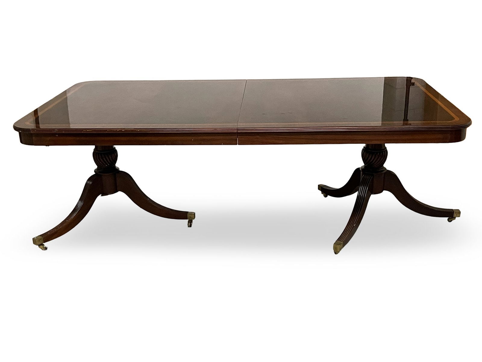 Dual Pedestal Mahogany Dining Table With Leaf (1 of 4)