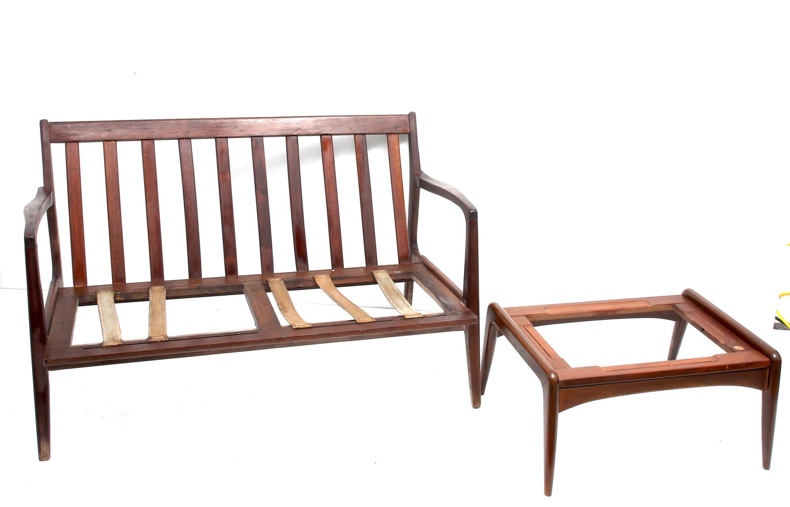 Kofod-Larsen Selig Mid-Century Scandinavian Danish Modern Loveseat & Ottoman: Kofod-Larsen Selig Mid-Century Scandinavian Danish Modern Loveseat & Ottoman Ib Kofod-Larsen (1921–2003) was a prominent figure in the mid-20th century Danish design movement. He was known for h