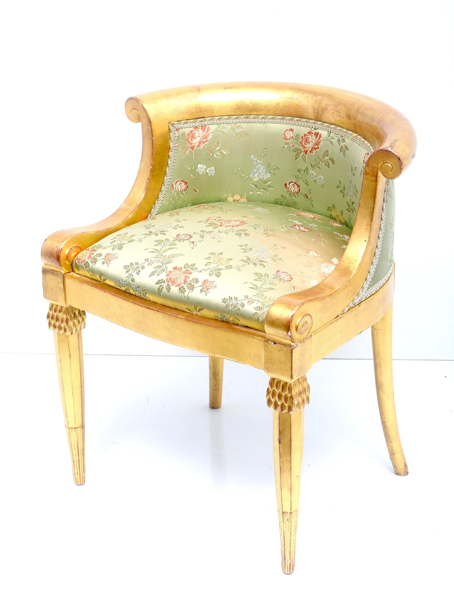 French Neocassical Gilt & Floral Upholstered Dressing Chair (1 of 9)