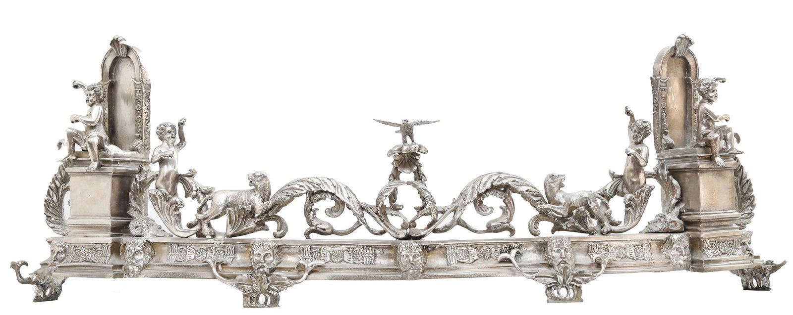 Polished Chrome Figural Putti Fireplace Fender (1 of 9)