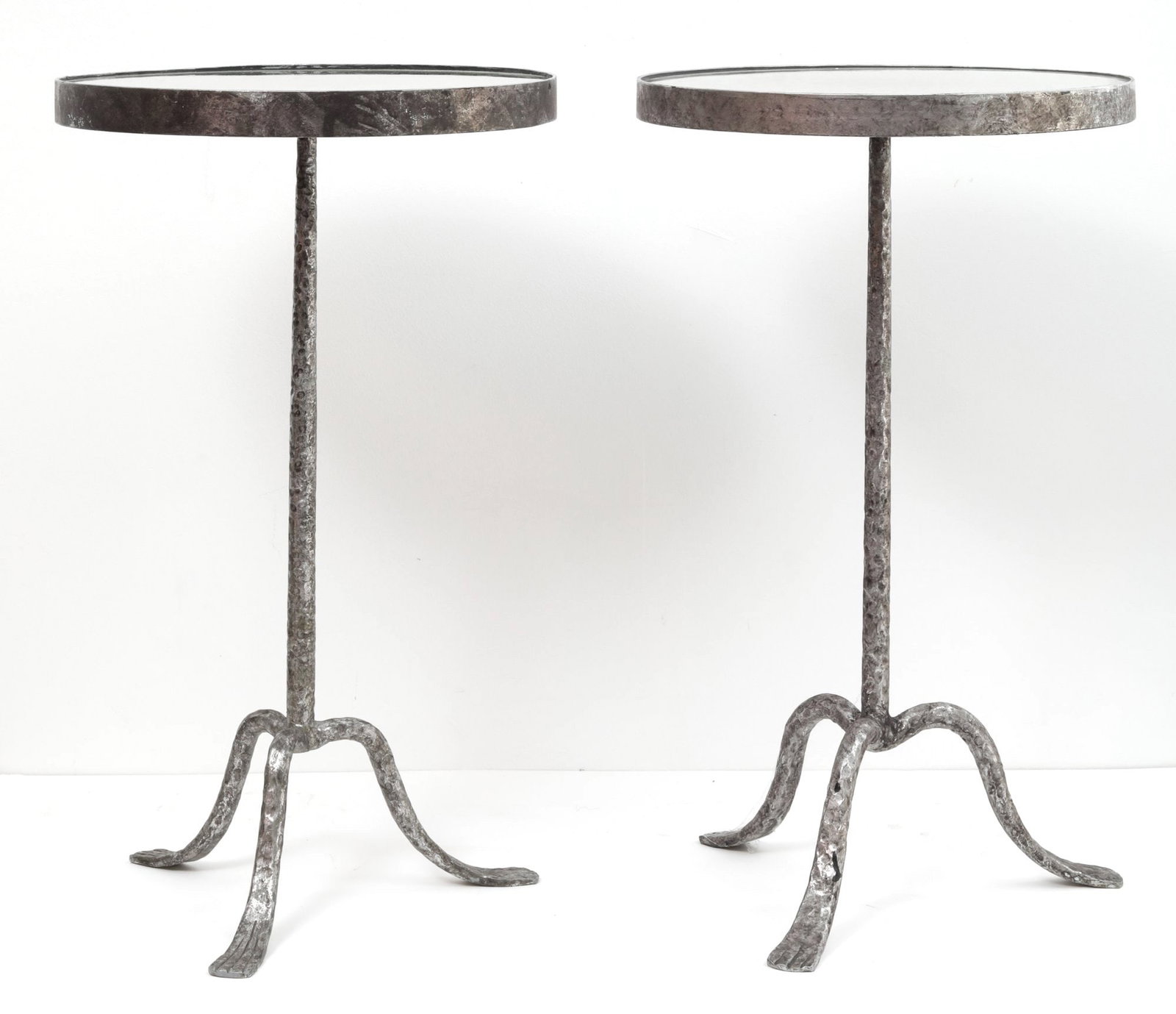 Silver Hammered Metal Mirrored Top Side Table- A Pair (1 of 4)