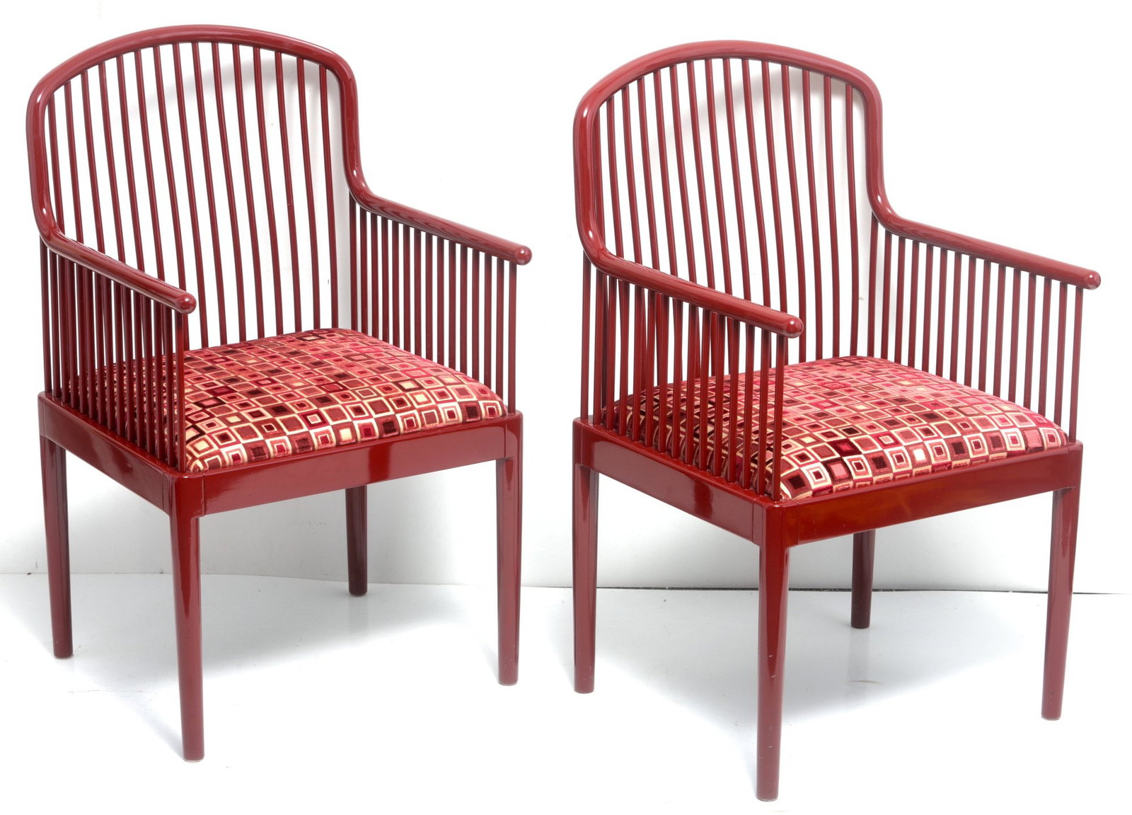 Stendig, Italy Andover Lacquer Chairs, Davis Allen: A set of Two "Andover" lacquer armchairs, Davis Allen (American, 1916-1999) for Stendig, Italy, with manufacturer's label to the underside, Dimensions:Height of chairs 36 1/4in; width 21 1/2in; depth