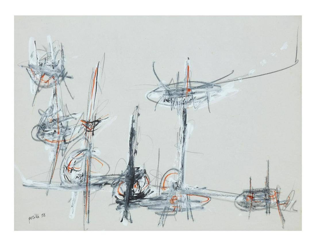 ACHILLE PERILLI 1958: FumettiTecnica mista su carta Dimensione: cm 23,7 x 31,4 Firma e data in basso a sinistra