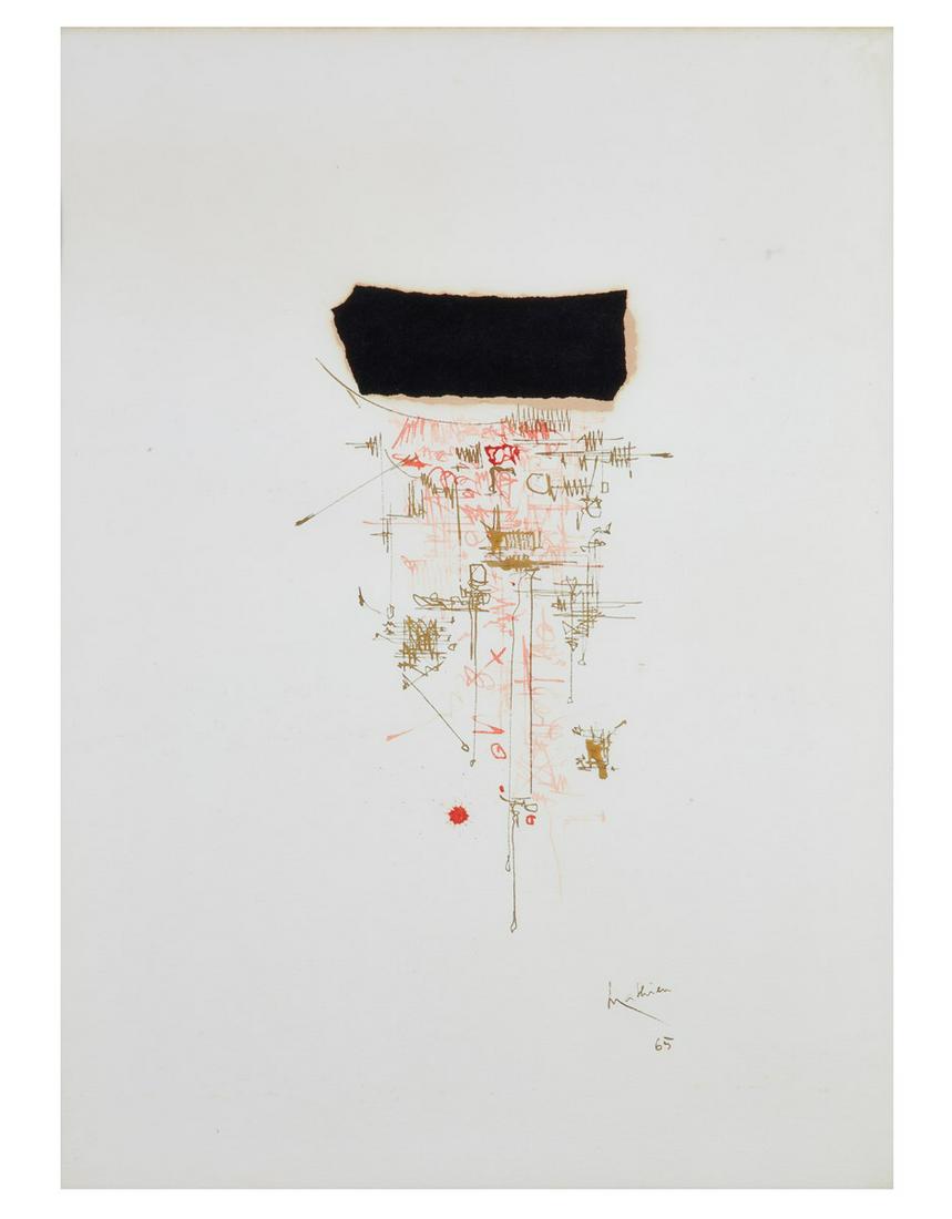 GEORGES MATHIEU 1965: China su cartoncinoDimensione: cm 77 x 56Firma e data in basso a destra; titolo al retro