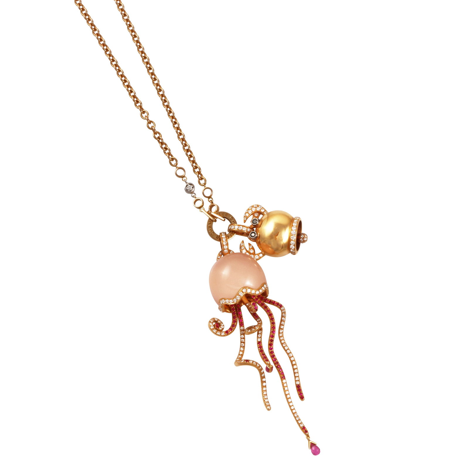 18KT GOLD, DIAMONDS, PINK QUARTZ, RUBIES AND PINK SAPPHIRES NECKLACE AND PENDANTS, CHANTECLER (1 of 1)