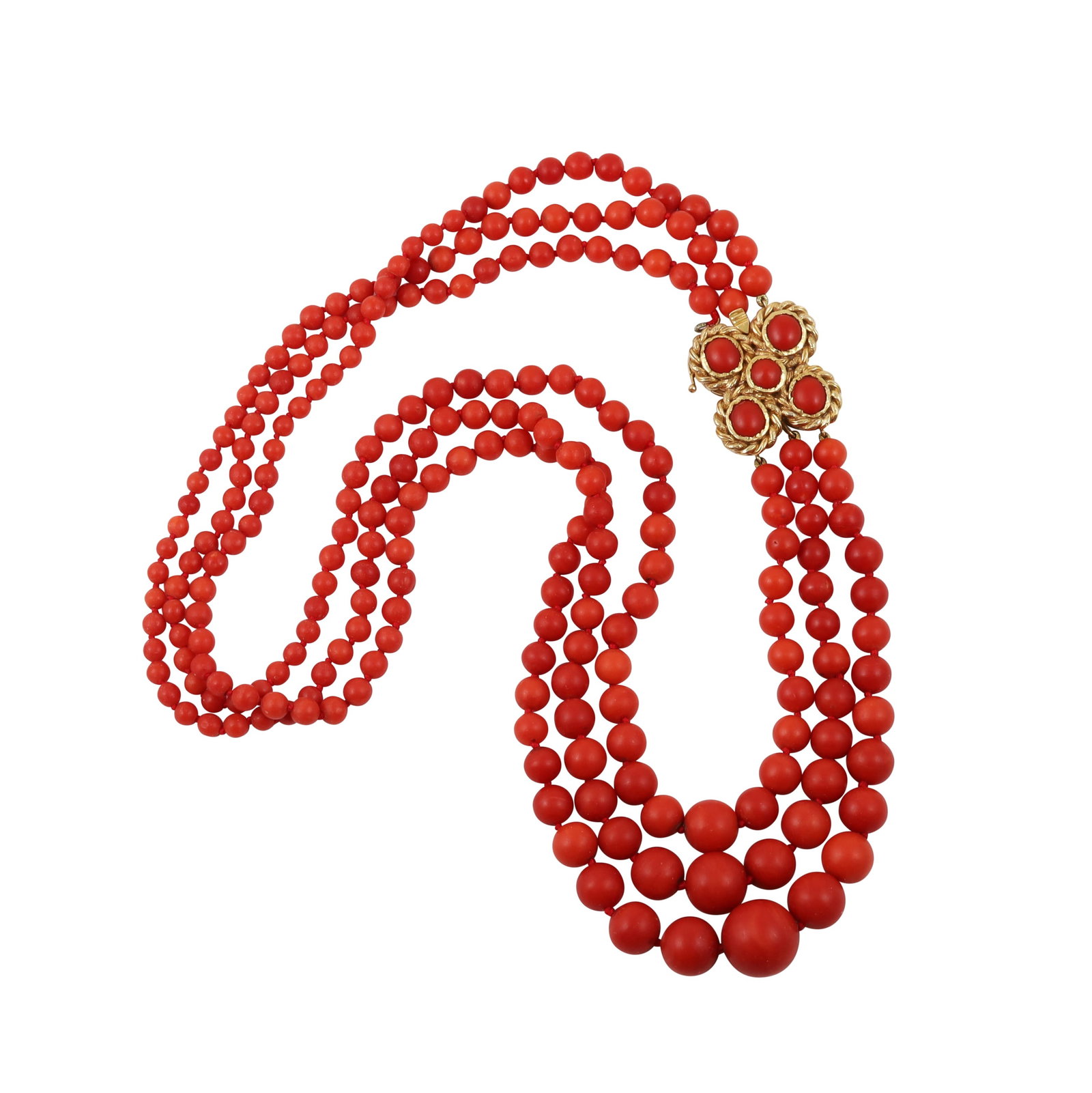 ~ CORAL NECKLACE WITH 18KT GOLD AND CABOCHON CUT CORAL CLASP (1 of 1)