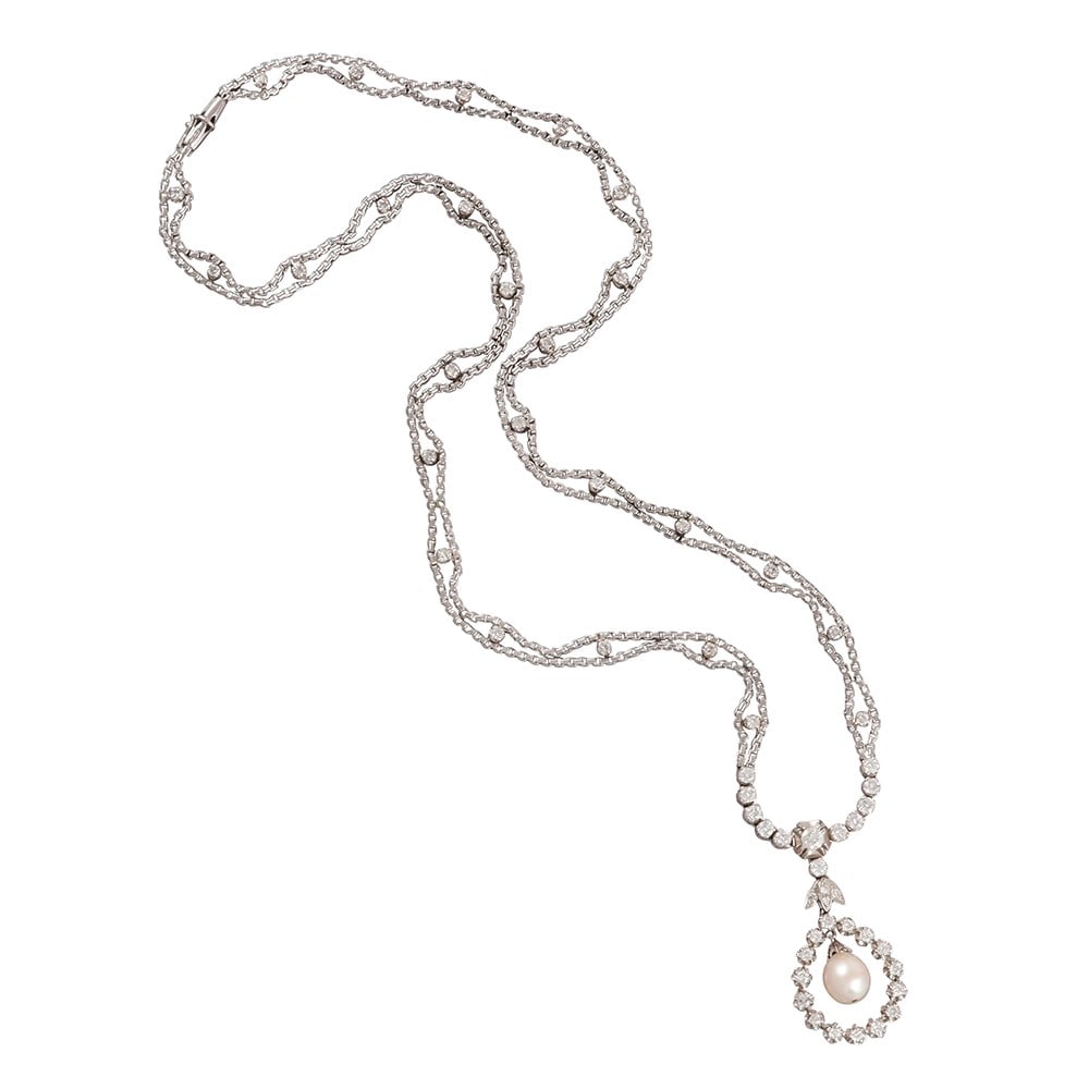 18KT GOLD, DIAMONDS AND CULTURED PEARL NECKLACE (1 of 1)
