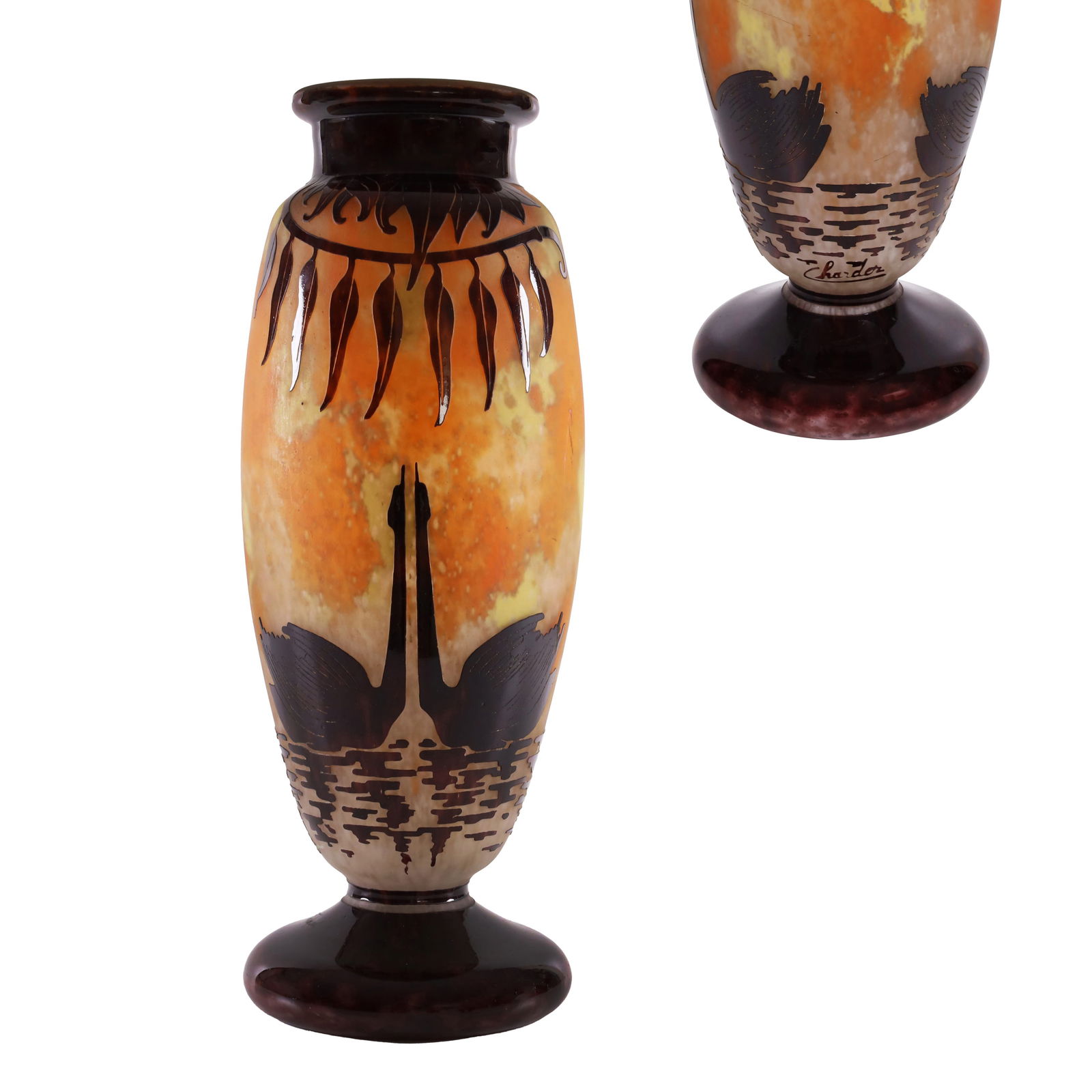 GLASS VASE, BY CHARLES SCHNEIDER, LE VERRE FRANÇAIS: Height approx. 42 cm Early 20th Century Signed: Charder Engraved at the base: “Le Verre Français”