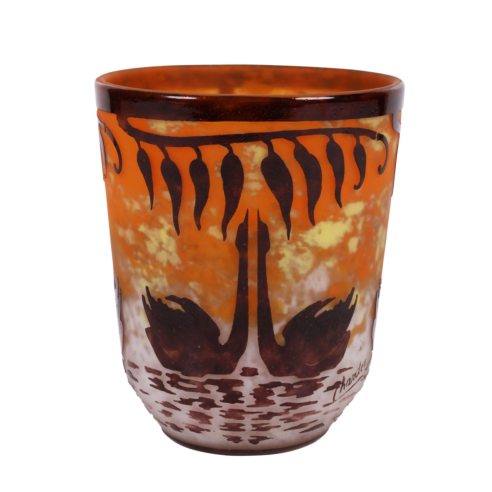 VASE, BY CHARLES SCHNEIDER, LE VERRE FRANÇAIS: Measures approx. 19 x 15 cm Early 20th Century Signed: Charder Engraved at the base: “Le Verre Français”