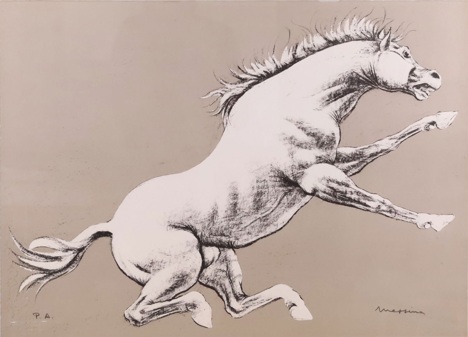 FRANCESCO MESSINA: Cavallo impennato Lithograph on paper Signature lower rightP.A. lower left Private collection, Lodi