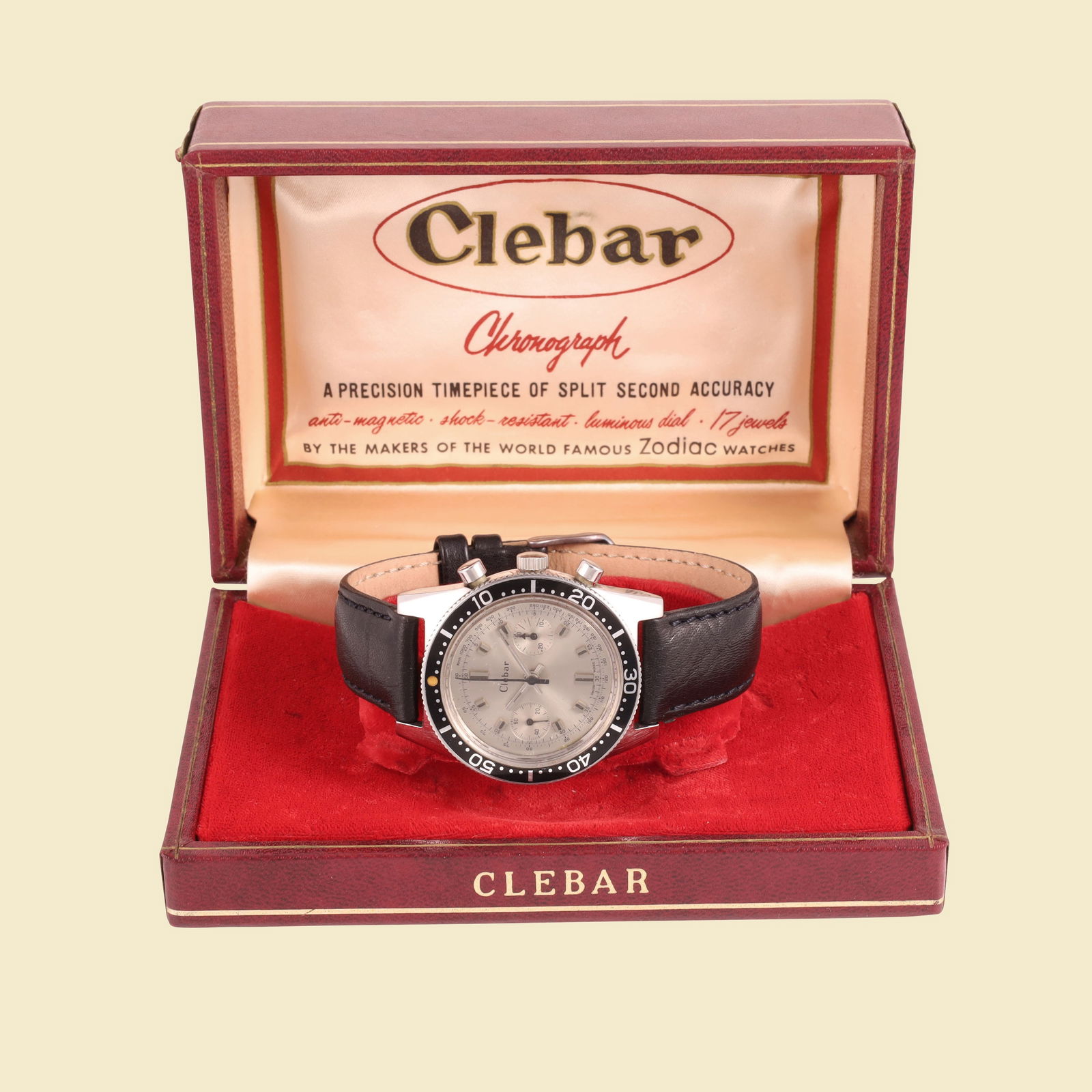 CLEBAR: Ref: 23758-2Fine, stainless steel chronograph wristwatchMade circa 1970. Accompanied by the original boxDIAM: 38 mm