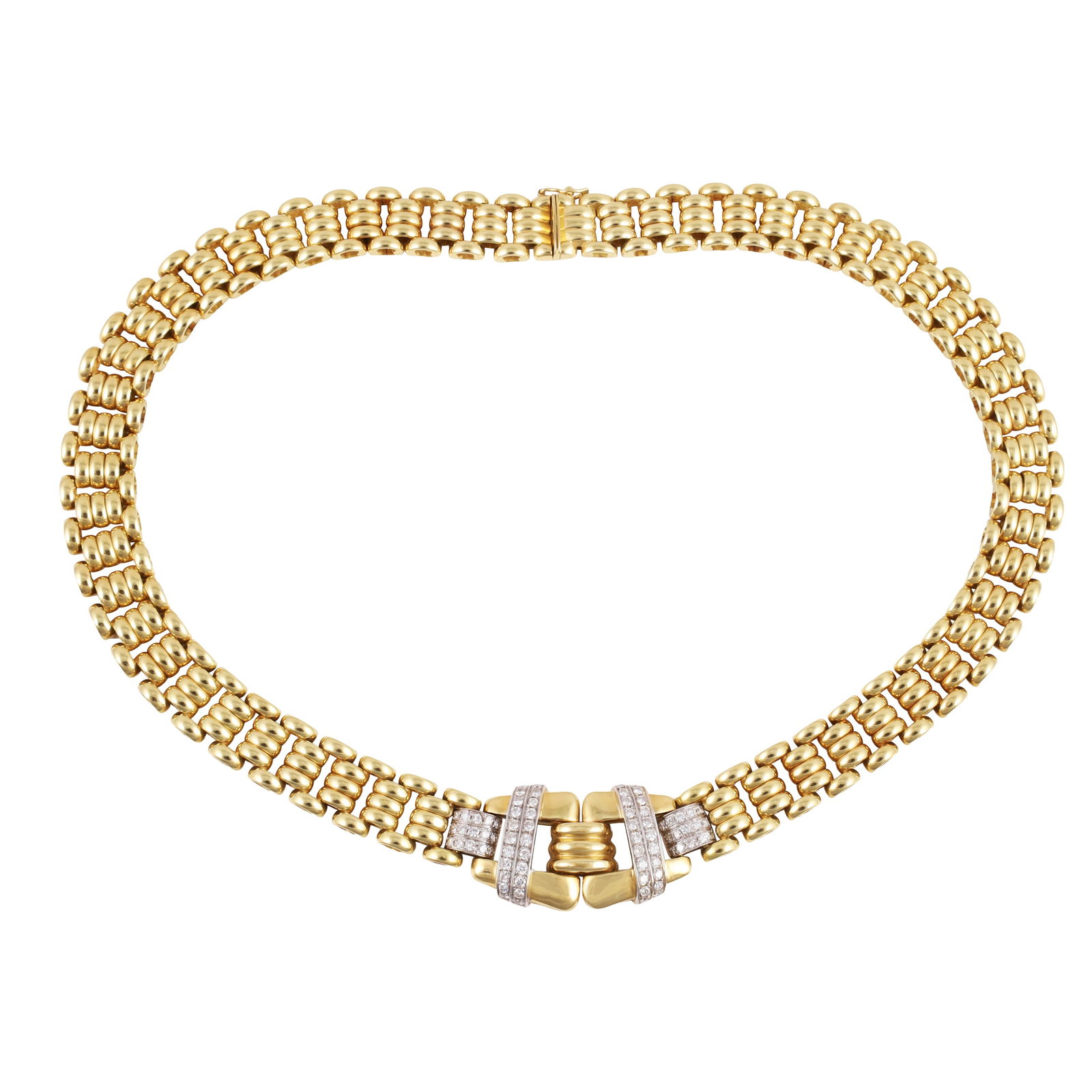 18KT GOLD NECKLACE SET WITH DIAMONDS: Total weight gr. 70,1 Total diamonds weight approx. 1,20 ct Length 43 cm Signed: Adriano Chimento