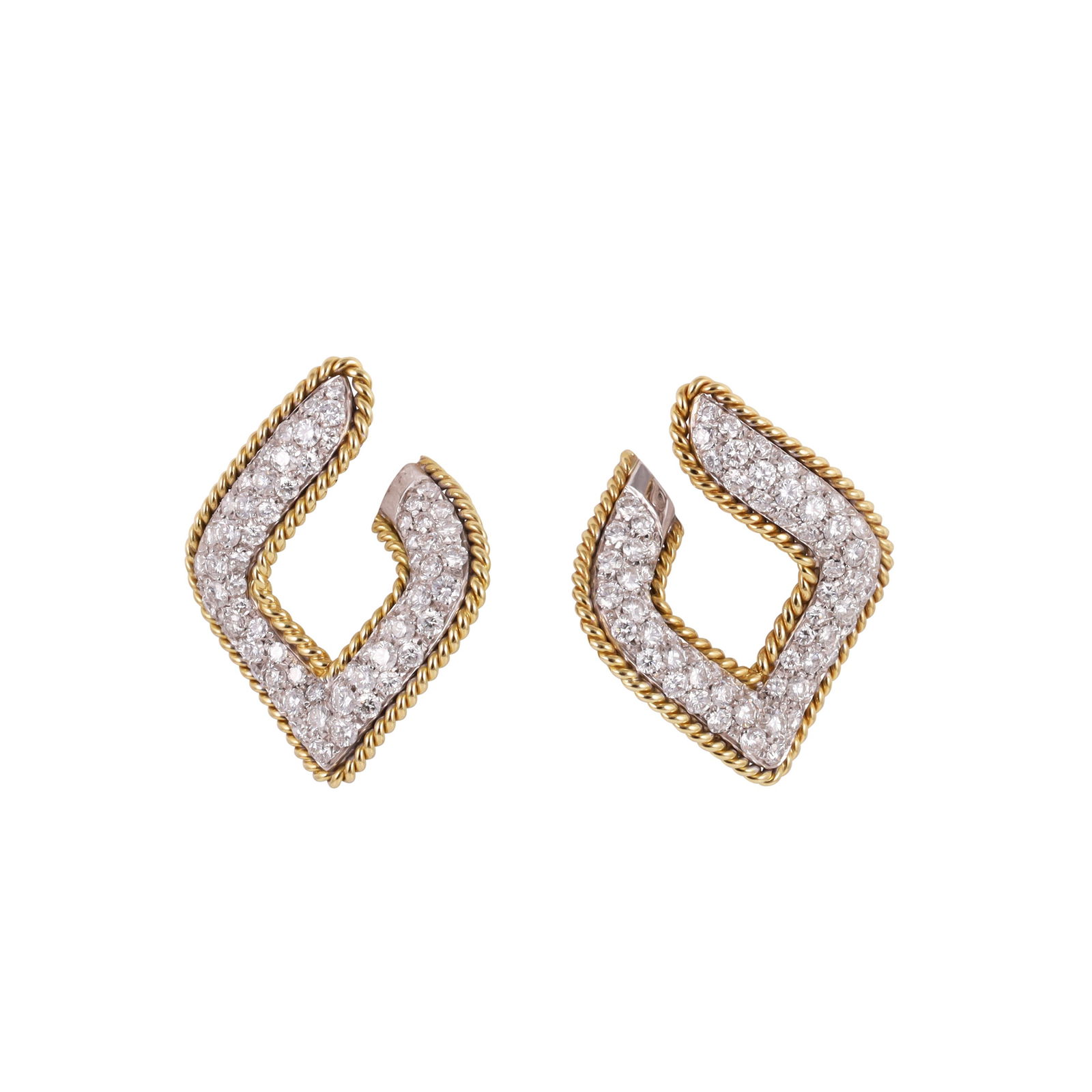 18KT GOLD EARRINGS SET WITH DIAMONDS, BY CRIVELLI: Total weight gr. 17,5 Dimensions approx. 3,2 x 2,5 cm Hallmark: 3130 AL (Crivelli s.r.l. - Valenza)