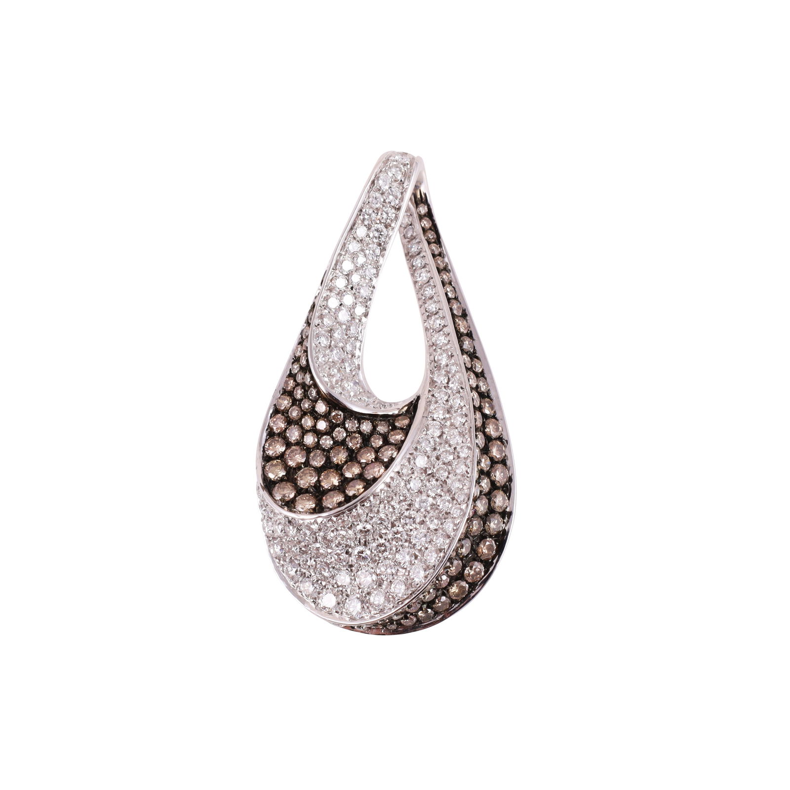 18KT GOLD PENDANT SET WITH COLORLESS AND BROWN DIAMONDS, BY CRIVELLI: Total weight gr. 12,4 Total diamonds weight approx. 2,30 ct Dimensions approx. 4,2 x 2,3 cm