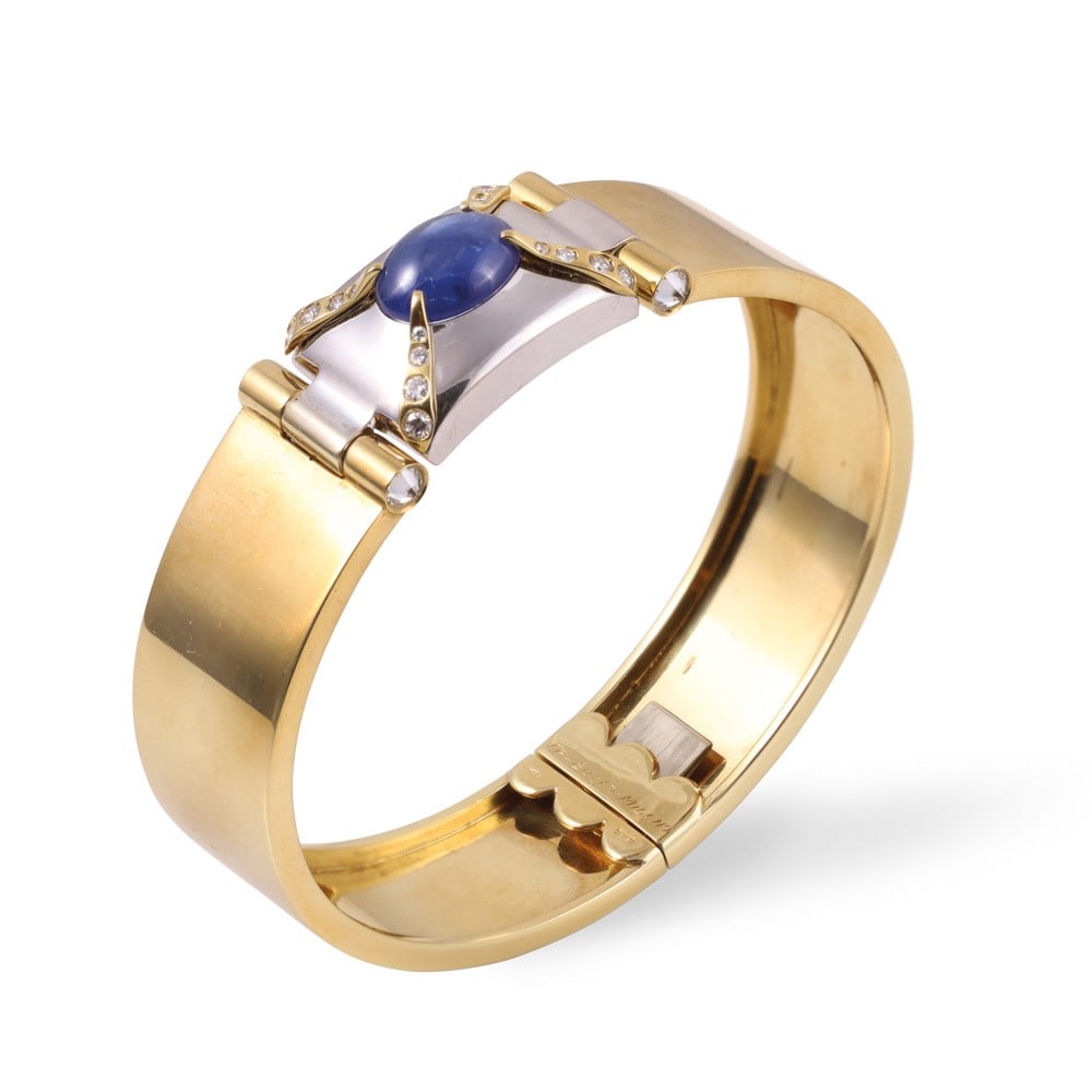 18KT GOLD BANGLE SET WITH CABOCHON-CUT SAPPHIRE AND DIAMONDS, BY TRABUCCO (1 of 1)