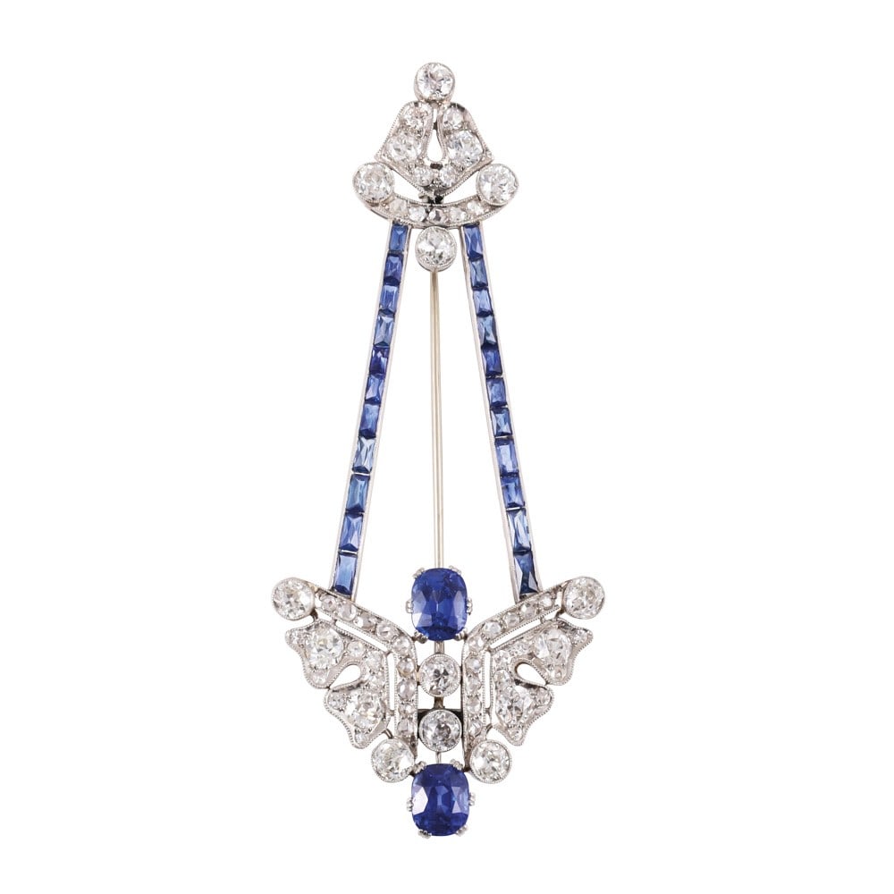 PLATINUM BROOCH SET WITH SAPPHIRES AND DIAMONDS (1 of 1)