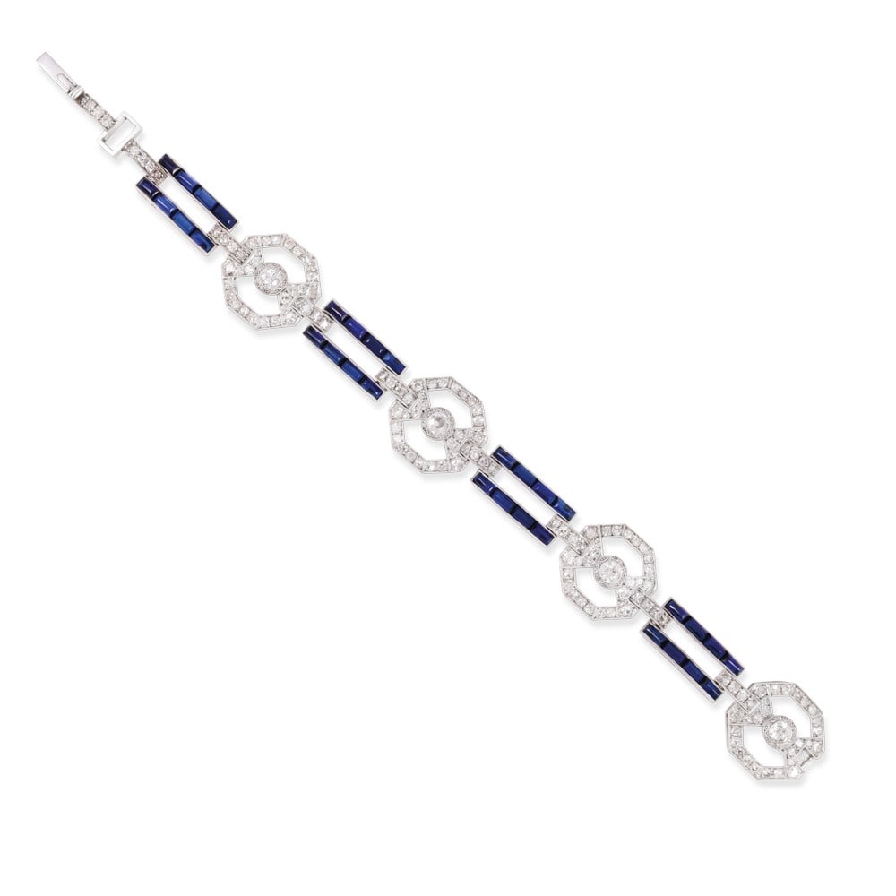 PLATINUM BRACELET SET WITH DIAMONDS AND SYNTHETIC SAPPHIRES (1 of 1)