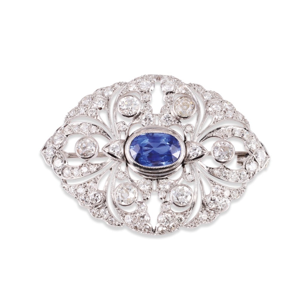 PLATINUM BROOCH SET WITH SAPPHIRE AND DIAMONDS, BY CUSI (1 of 1)
