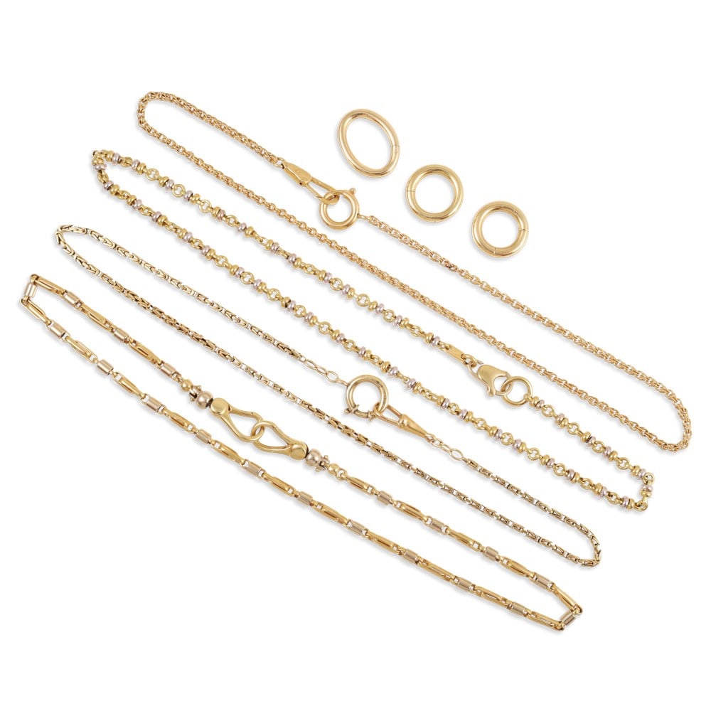 FOUR WATCH CHAINS IN 18KT GOLD WITH THREE LARGE ADDITIONAL OPENING LINKS; WHEN CONNECTED, THE CHAINS (1 of 1)