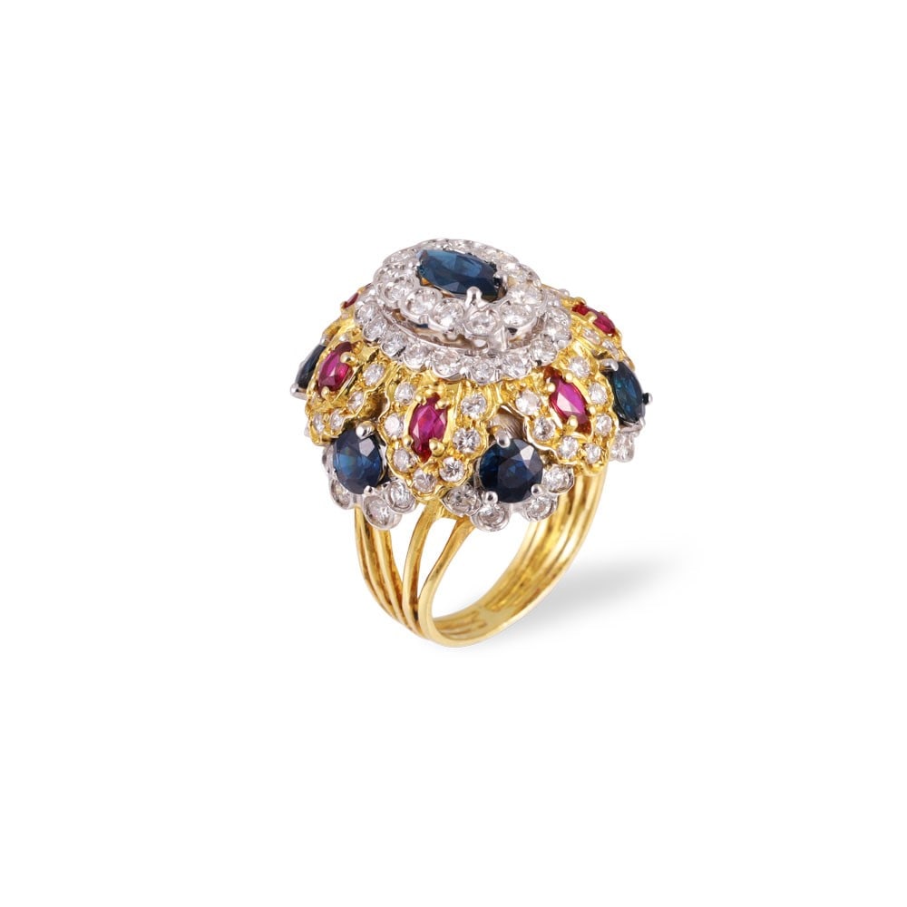 18KT GOLD RING SET WITH SAPPHIRES, RUBIES AND DIAMONDS (1 of 1)