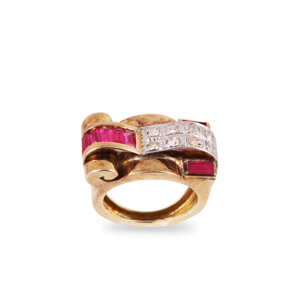 18KT GOLD AND PLATINUM RING SET WITH DIAMONDS AND RUBIES SOME OF THEM SYNTHETIC (1 of 1)