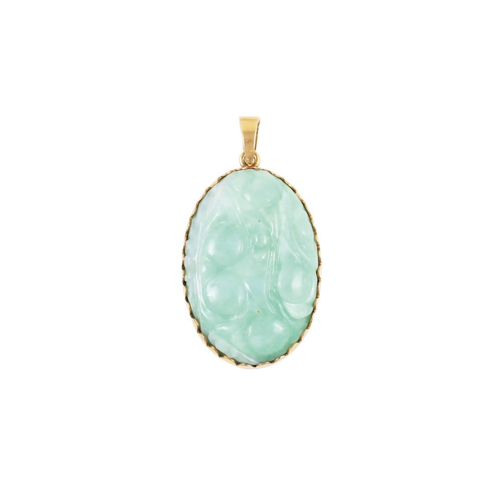 18KT GOLD PENDANT SET WITH ENGRAVED JADE (1 of 1)