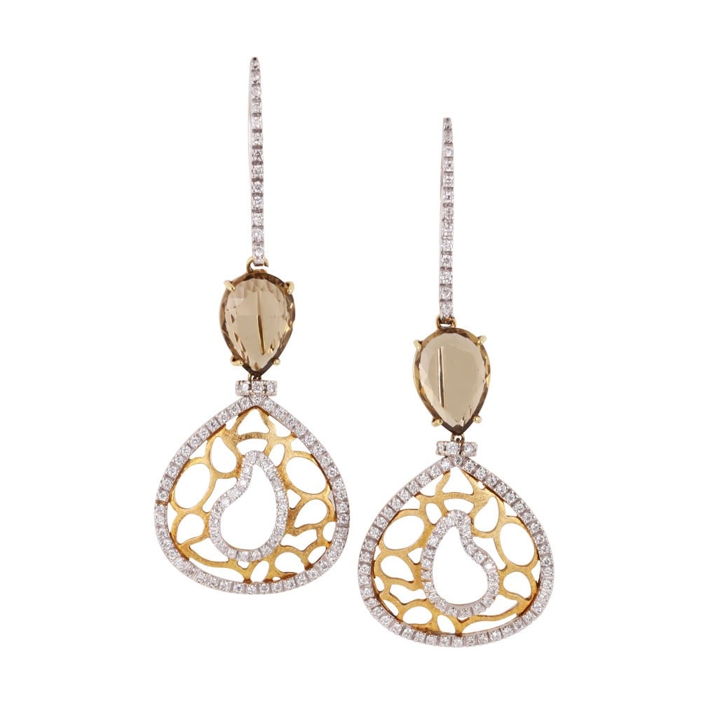18KT GOLD EARRINGS SET WITH QUARTZ AND DIAMONDS (1 of 1)