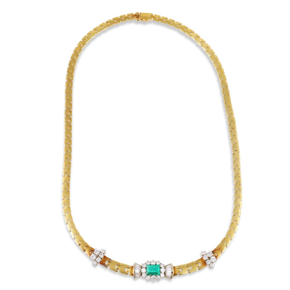 18KT GOLD NECKLACE SET WITH EMERALD AND DIAMONDS (1 of 1)
