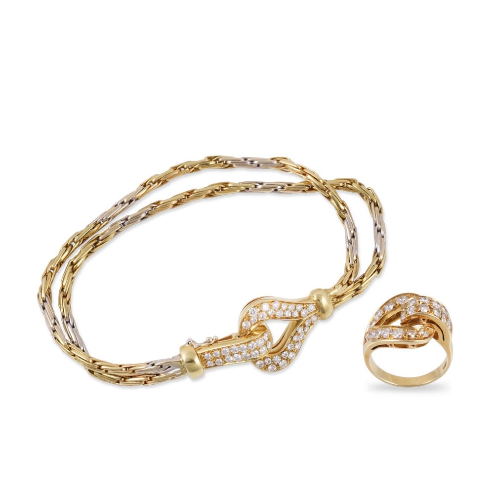 SET OF 18KT GOLD NECKLACE AND RING SET WITH DIAMONDS (1 of 1)